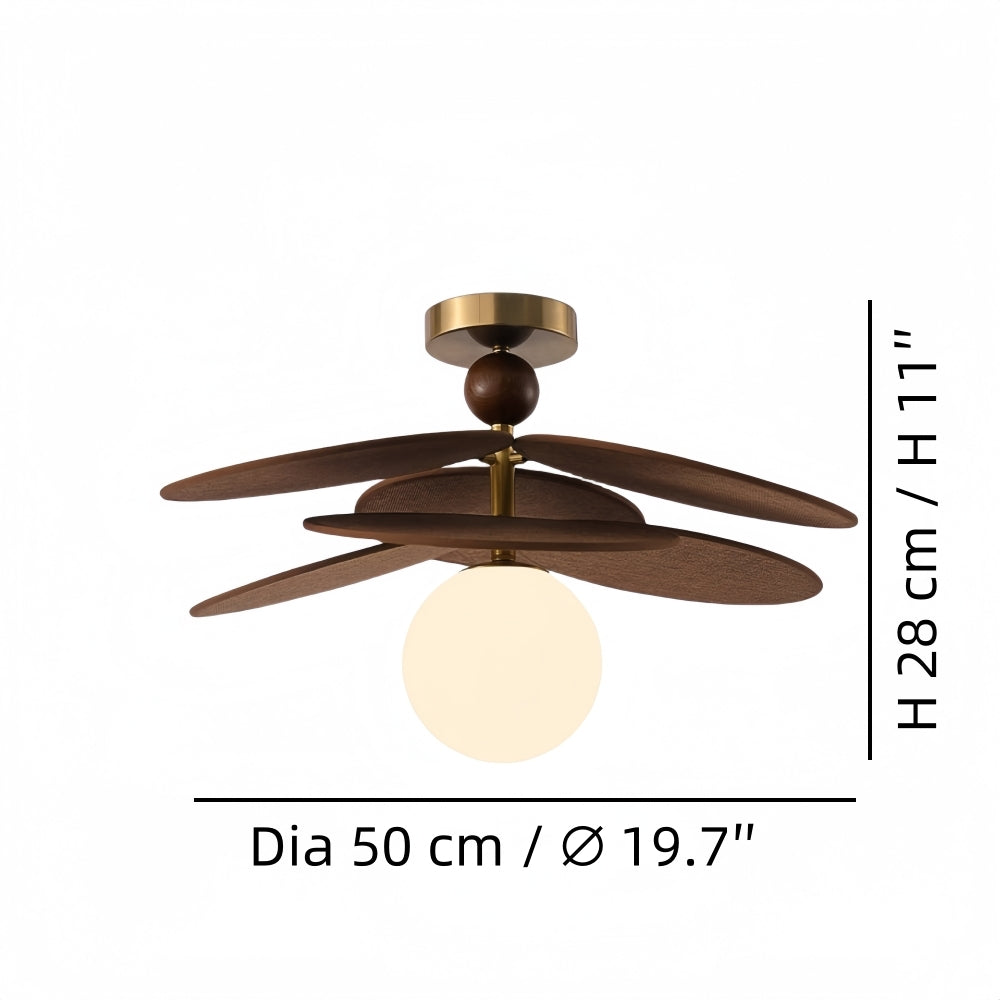 Rattan Petal Ceiling Light – Handcrafted Single Glass Globe Ceiling Lamp