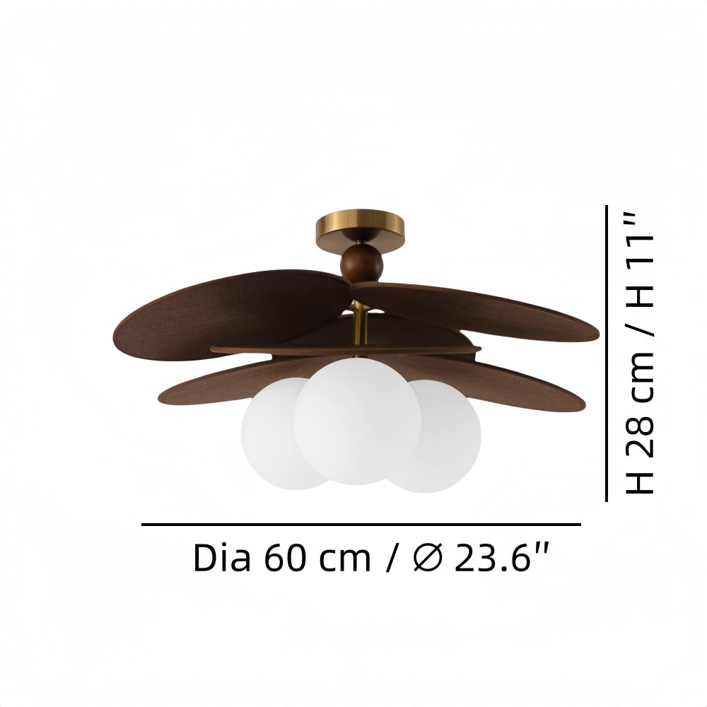 Raffia Leaf 3 Globe Ceiling Light - Flower Petal Glass Ceiling Lamp