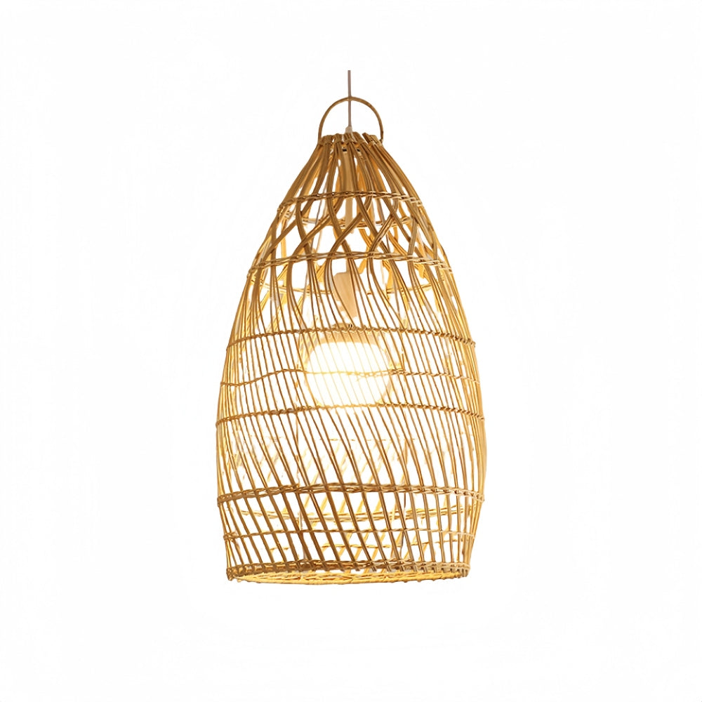 Rattan Pendant Light - Handwoven Wicker Cage Shade