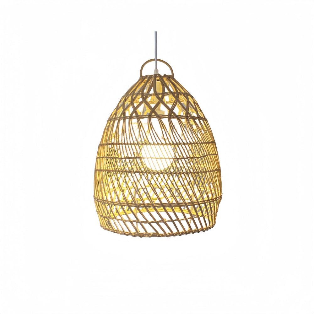 Rattan Pendant Light - Handwoven Wicker Cage Shade