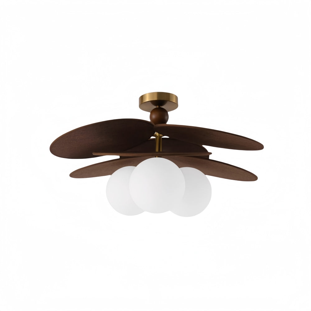 Raffia Leaf 3 Globe Ceiling Light - Flower Petal Glass Ceiling Lamp