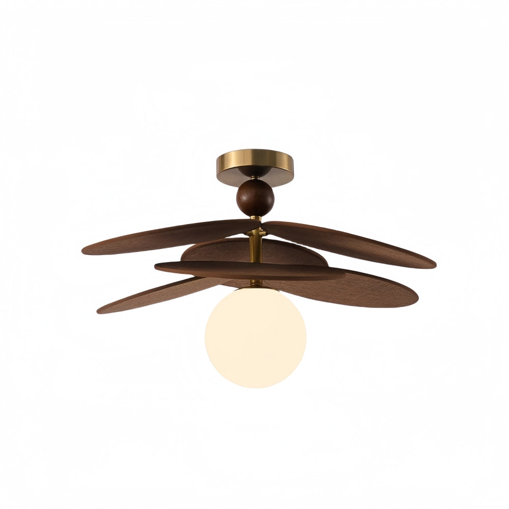 Rattan Petal Ceiling Light – Handcrafted Single Glass Globe Ceiling Lamp