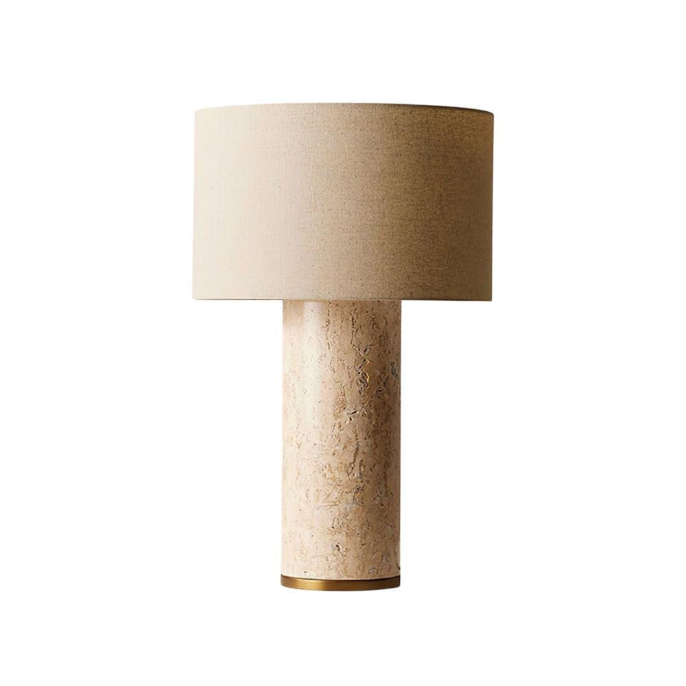 Travertine Stone Table Lamp - Natural Drum Shade for Living Room