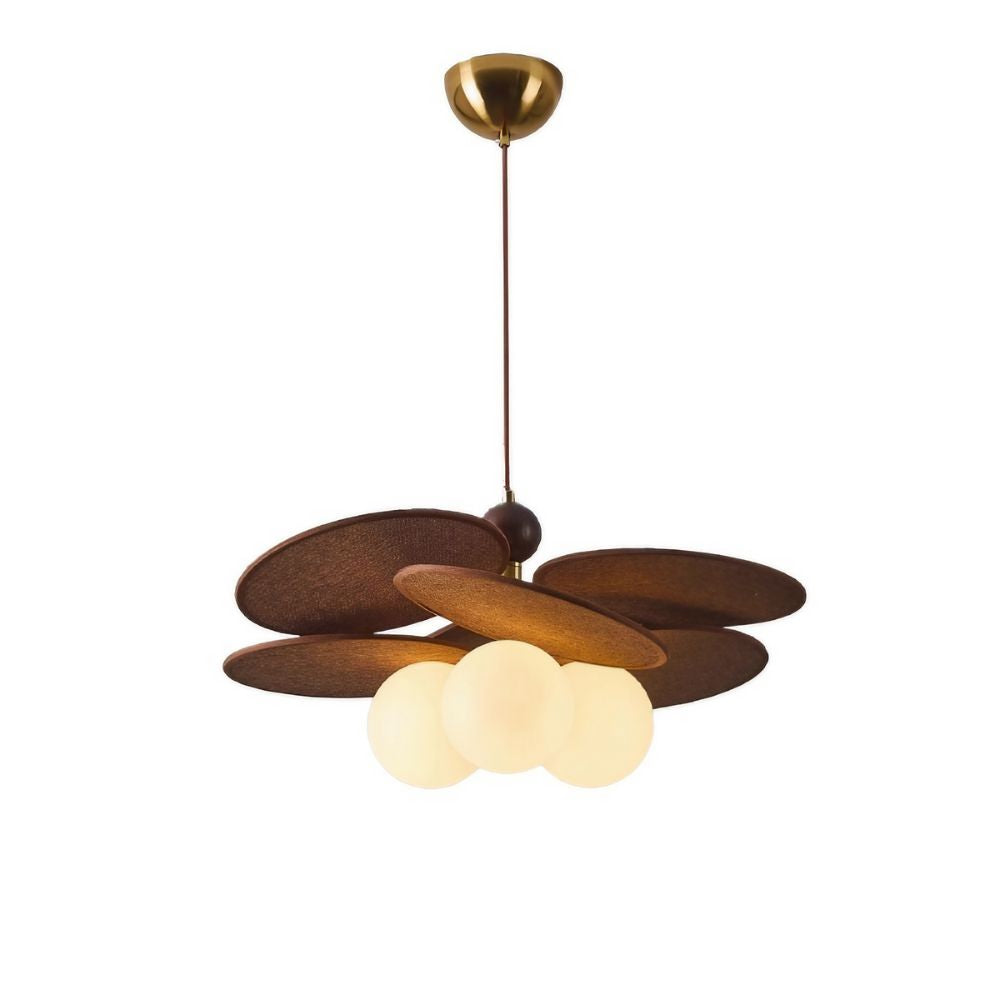 Leaf Shape Raffia Pendant Light - 3 Glass Ball Pendant for Dining Areas