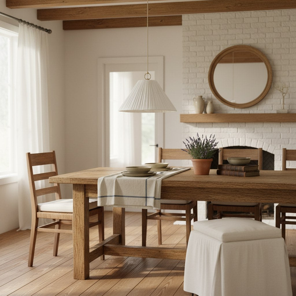 Lindi - small aged brass and linen scalloped pendant