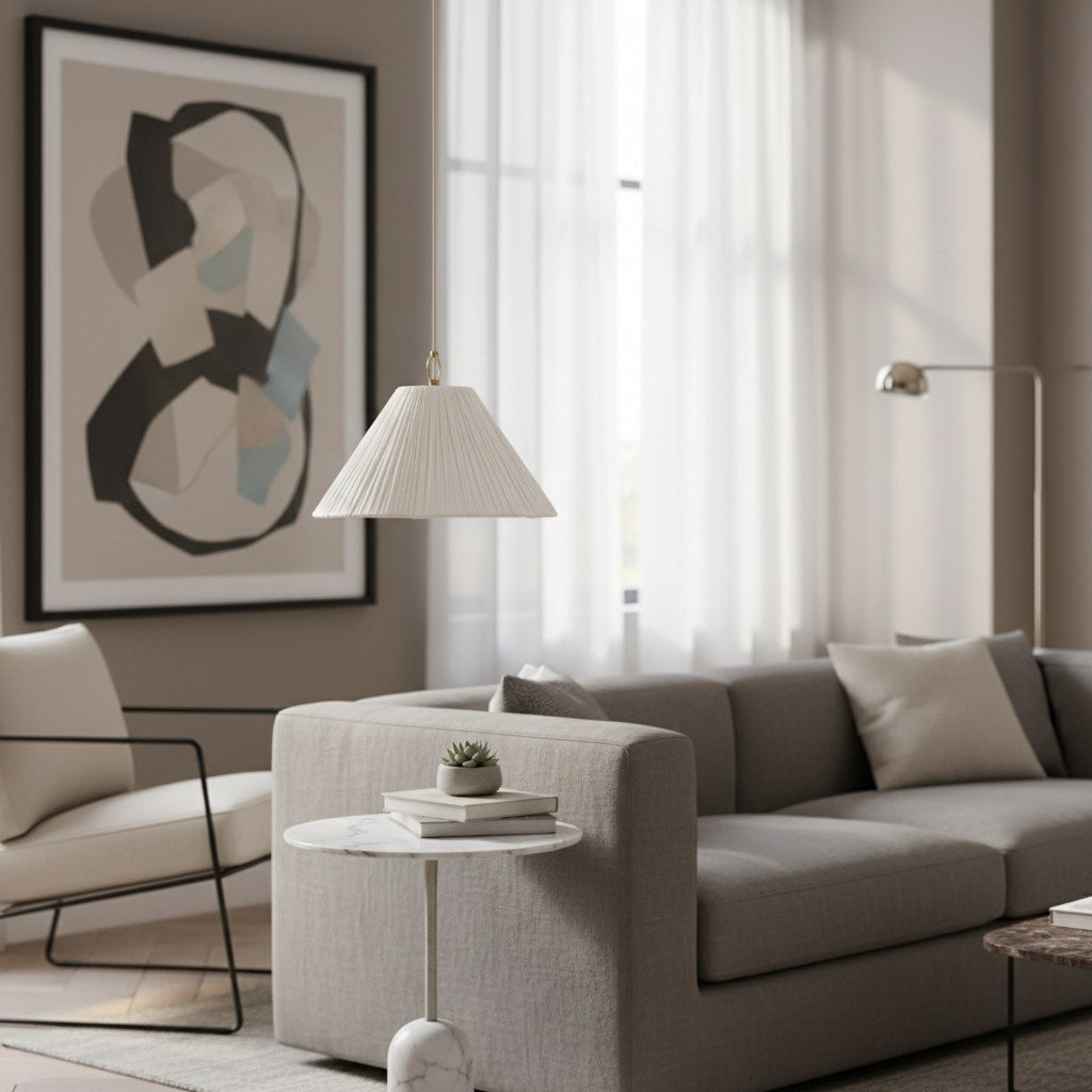 Lindi - Petite suspension festonnée en laiton vieilli et lin