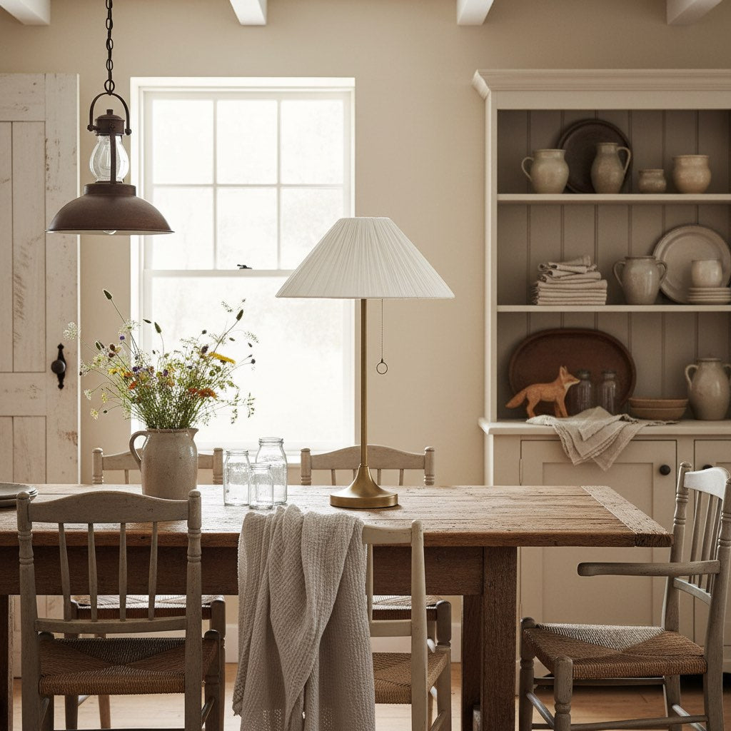 Lindi - aged brass and scalloped linen table lamp