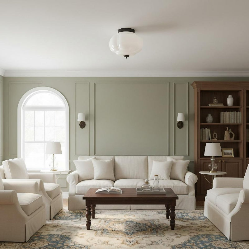 Eloise Milk Glass Ceiling Light - Retro Brass Ceiling Lamp for Hallway