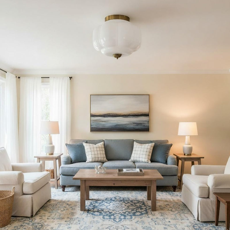 Eloise Milk Glass Ceiling Light - Retro Brass Ceiling Lamp for Hallway