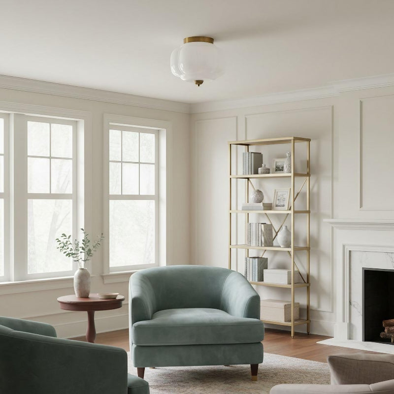 Eloise Milk Glass Ceiling Light - Retro Brass Ceiling Lamp for Hallway