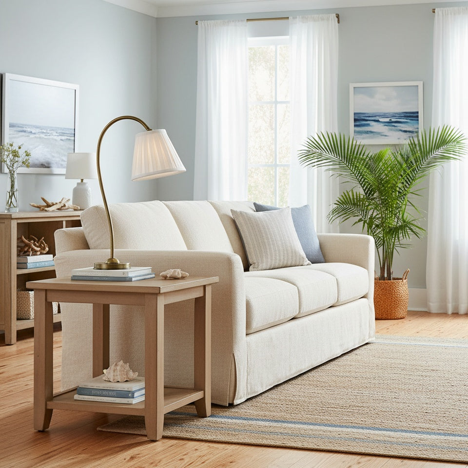 Lampe de table en lin Luvora - Lampe de chevet vintage avec abat-jour plissé en laiton