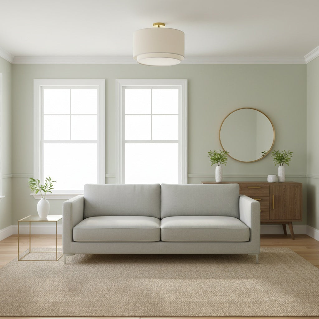 Dumora Double Layer Ceiling Lamp - Fabric Drum Shade for Living Room