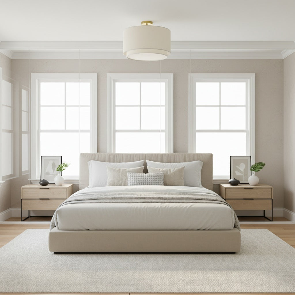 Dumora Double Layer Ceiling Lamp - Fabric Drum Shade for Living Room