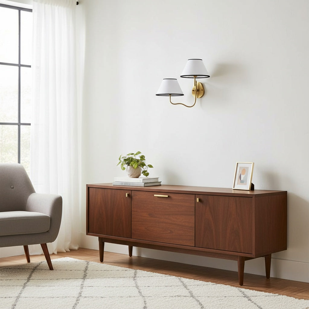 Fabric Double Wall Sconce - Elegant Swan Neck Wall Lights for Bedroom