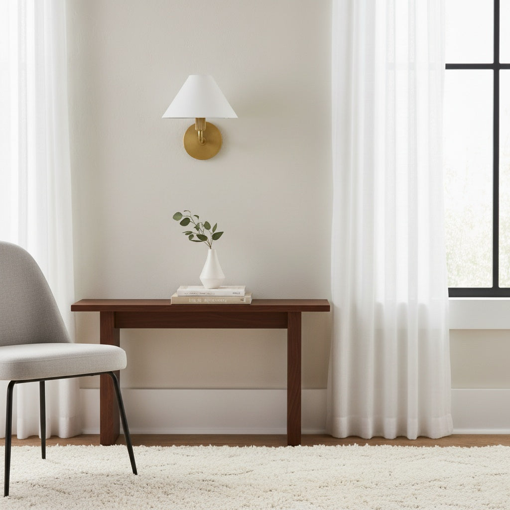 Diora Modern Brass Wall Sconce - Tapered Linen Shade Lamp for Bedroom