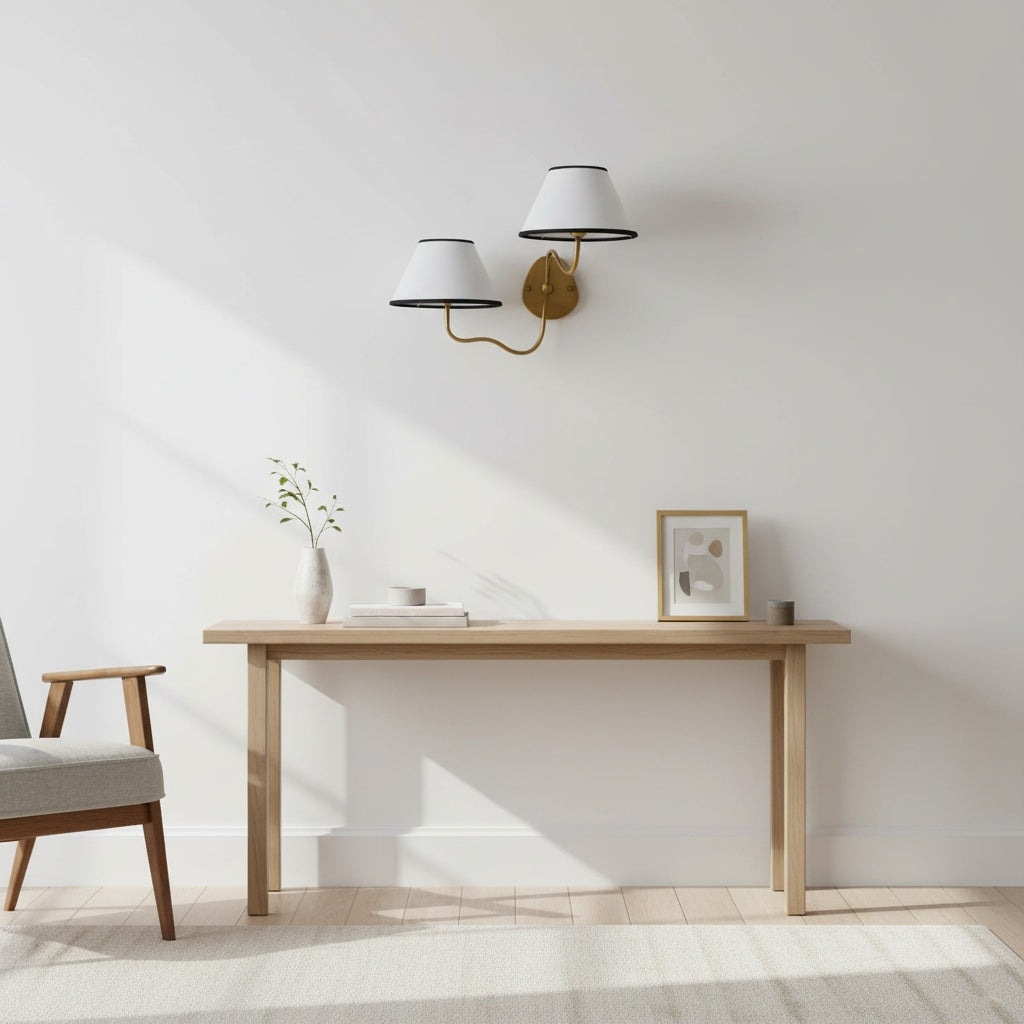 Fabric Double Wall Sconce - Elegant Swan Neck Wall Lights for Bedroom