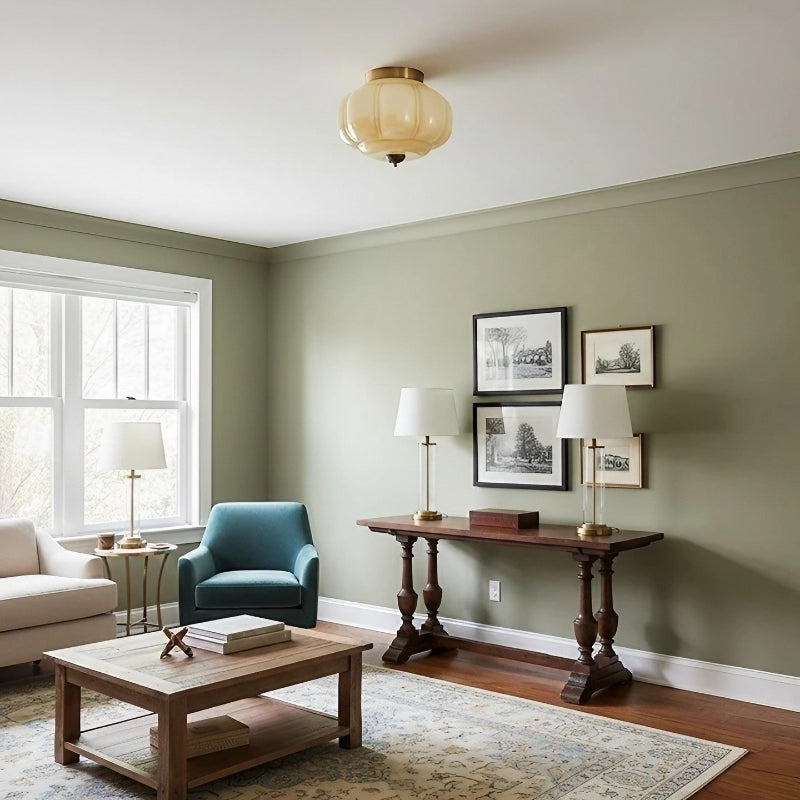 Eloise Milk Glass Ceiling Light - Retro Brass Ceiling Lamp for Hallway